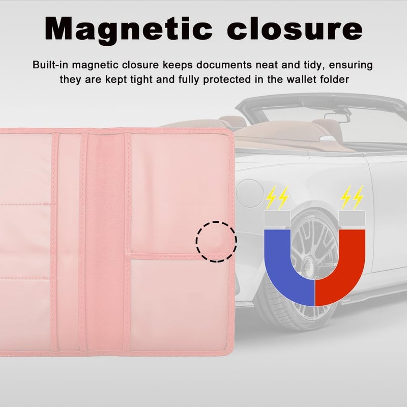 Wevdn Car Registration and Insurance Holder, PU Leather Vehicle Glove Box Organizer with Magnetic Shut, Wallet Case for Insurance Card Driver License Document, Car Accessories (Pink, Matte) - Image 5